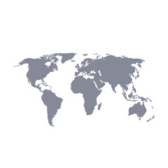 Map of world with black outline and gray fill, vector illustration.