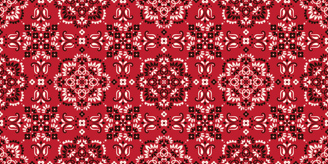 Seamless pattern based on ornament paisley Bandana Print. Vector ornament paisley Bandana Print. Silk neck scarf or kerchief square pattern design style, best motive for print on fabric or papper. - 267429211
