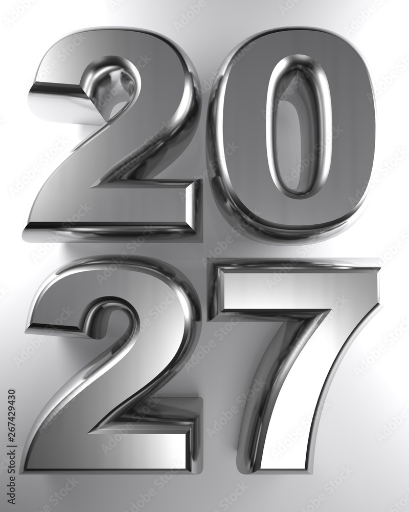 Poster 2027 iin metallic chrome 3d letters - 3d rendering