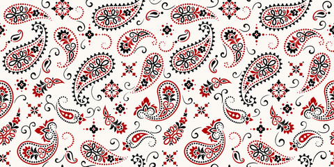 Seamless pattern based on ornament paisley Bandana Print. Vector ornament paisley Bandana Print. Silk neck scarf or kerchief square pattern design style, best motive for print on fabric or papper. - 267429448