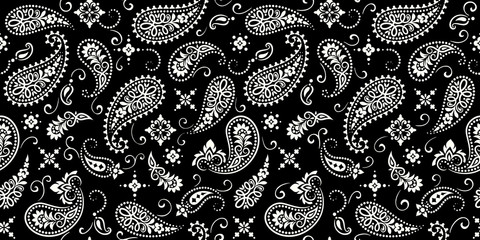 Seamless pattern based on ornament paisley Bandana Print. Vector ornament paisley Bandana Print. Silk neck scarf or kerchief square pattern design style, best motive for print on fabric or papper. - obrazy, fototapety, plakaty