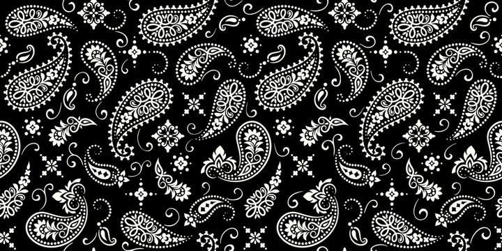 Seamless pattern based on ornament paisley Bandana Print. Vector ornament paisley Bandana Print. Silk neck scarf or kerchief square pattern design style, best motive for print on fabric or papper.