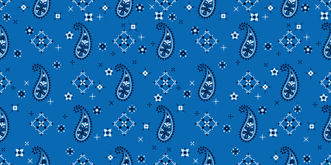 Seamless pattern based on ornament paisley Bandana Print. Vector ornament paisley Bandana Print. Silk neck scarf or kerchief square pattern design style, best motive for print on fabric or papper. - 267429849