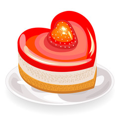 The cake has a heart shape. Exquisite sweetness. Suitable for a romantic meeting, for Valentine s Day, like a valentine. Vector illustration