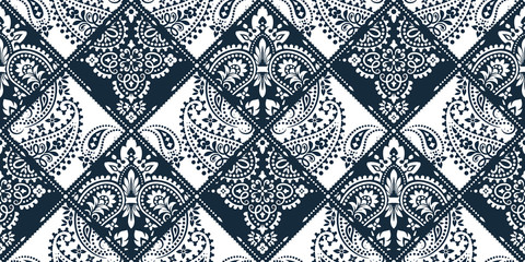 Seamless pattern based on ornament paisley Bandana Print. Vector ornament paisley Bandana Print. Silk neck scarf or kerchief square pattern design style, best motive for print on fabric or papper. - 267430235