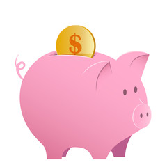 Illustration of piggy bank with gold coin inserted