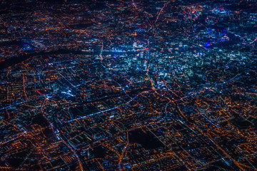 飛行機から見えるロンドンの夜景