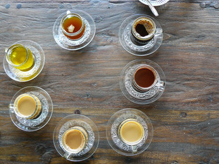 Cups of different coffee in Bali, Indonesia 