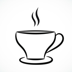 Contour illustration of tea cup. Vector design.