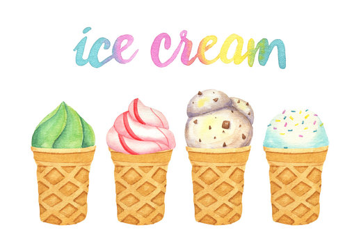 Watercolor illustration of ice cream Cup. lathering