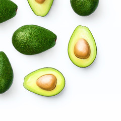 Avocado food concept on white background. From top view. Template
