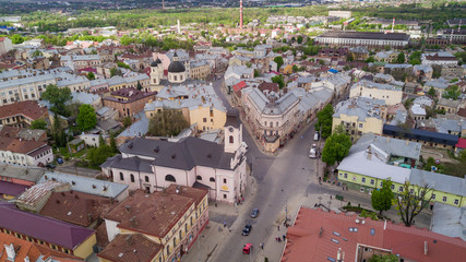 Fototapeta premium Aerial photo of historical center of city Chernivtsi