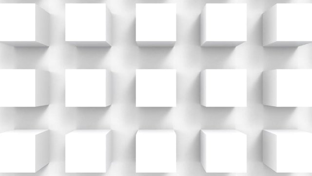 loopable zooming in of white cube box stack wall motion design footage background.
