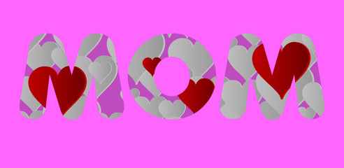 mom with hearts on pink background