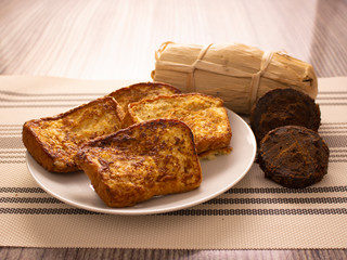 Traditional Latin-America Bread Torreja with Sugar Cane Juice Dulce de Panela 