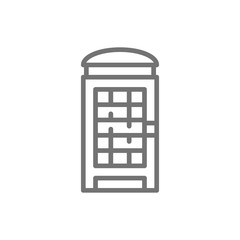 London phone booth, English call box line icon.