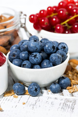fresh blueberries, raspberries and breakfast products, vertical