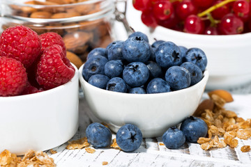 fresh blueberries, raspberries and breakfast products