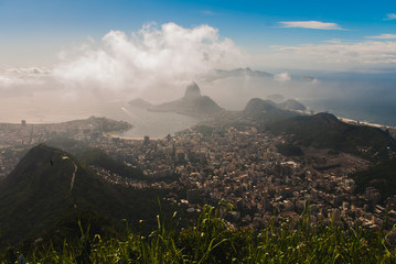 Rio de Janeiro, Brazil. Suggar Loaf and Botafogo beach viewed from Corcovado