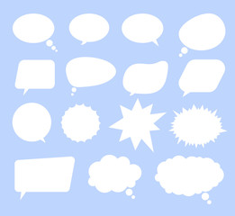 Isolated set of speech bubbles on blue background. Vector flat cartoon graphic design illustration