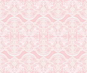 Seamless pink lace background with floral pattern