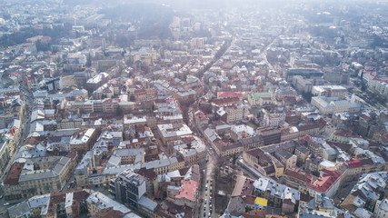 Fototapeta na wymiar Aerial view of the historical center of Lviv, Ukraine. UNESCO's cultural heritage. Shooting with drone