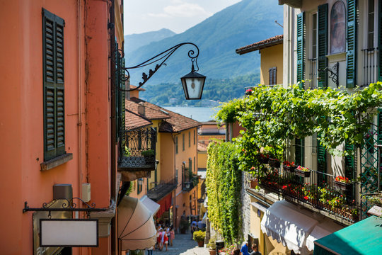 Old street of Salita Serbelloni in beautiful Bellagio, Como lake, Italy