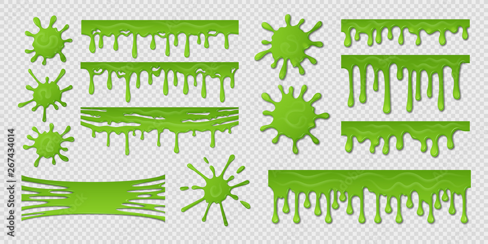 Poster green slime. dirty goo splat, realistic paint blob splash isolated design template, toxic dripping s