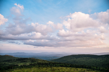 Fototapeta na wymiar Sunset Landscape View in Grayson Highlands State Park in Jefferson National Forest in Virginia 