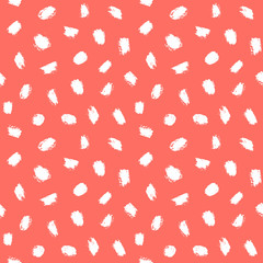 Hand drawn red coral color paint brush seamless pattern. Abstract fabric background
