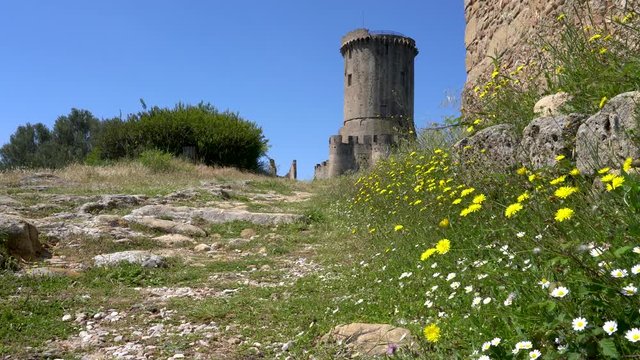Ruins of the ancient city of Velia with the sea in the background, near Ascea, Cilento, Campania, southern Italy.