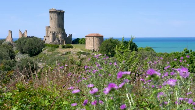 Ruins of the ancient city of Velia with the sea in the background, near Ascea, Cilento, Campania, southern Italy.
