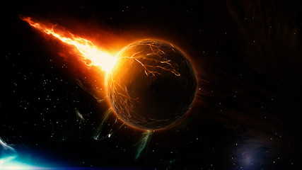 3D  rendered realistic burning planet set on fire . end of the world graphic presentation in space  © Peppygraphics