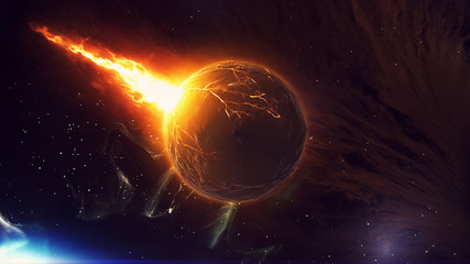 3D  rendered realistic burning planet set on fire . end of the world graphic presentation in space  © Peppygraphics