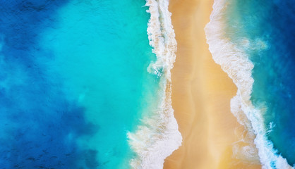 Panorama of a coast as a background from top view. Turquoise water background from top view. Summer...