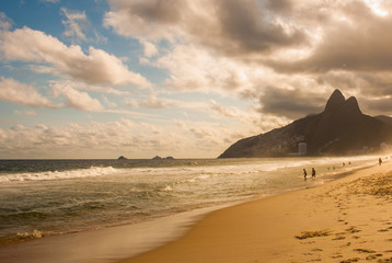 Rio de Janeiro, Brazil: Ipanema and Leblon beach and mountain Dois Irmao,Two Brother, in Rio de...