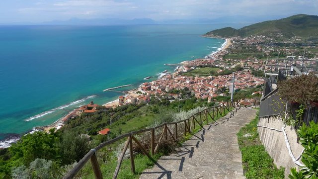 Panoramic view of the Cilento coastline from Castellabate. Campania, Italy.