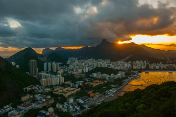 Rio de Janeiro, Brazil: Beautiful landscape at sunset on top of the city.