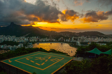 Rio de Janeiro, Brazil: Beautiful landscape at sunset on top of the city.