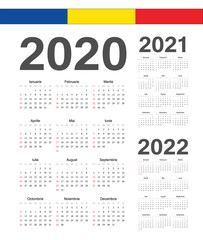 Set of Romanian 2020, 2021, 2022 year vector calendars.
