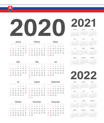 Set of Slovak 2020, 2021, 2022 year vector calendars.