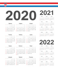 Set of Croatian 2020, 2021, 2022 year vector calendars.