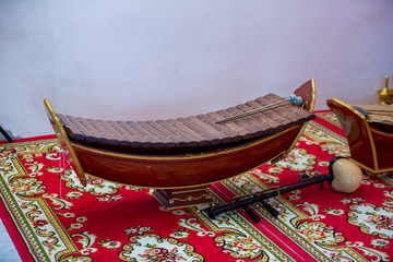 Thai traditional alto xylophone, thai musical instrument . Thai Wood Alto bamboo xylophone on stand...