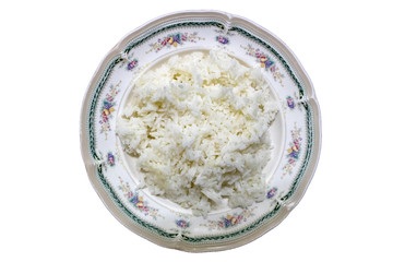 Rice in a plate on a white background.