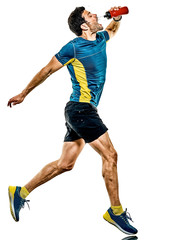 one caucasian handsome mature man running runner jogging jogger isolated on white background