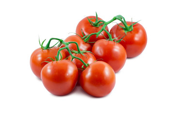 Cherry tomatoes are isolated on a white background