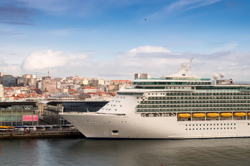 Fototapeta na wymiar Cruise ship at harbor of La Coruna, La Coruna port, Galicia, Spain