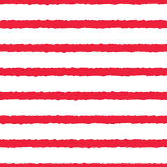 Red, white rough stripes texture seamless pattern. Great for modern wallpaper, backgrounds, invitations, packaging design projects. Surface pattern design. Vector.