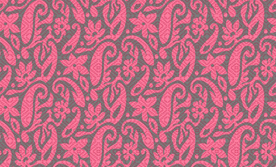 seamless pink paisley with texture grey background