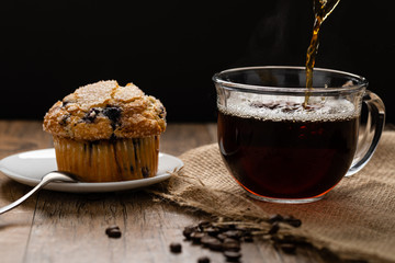 Hot Coffee with a Muffin in Black and White